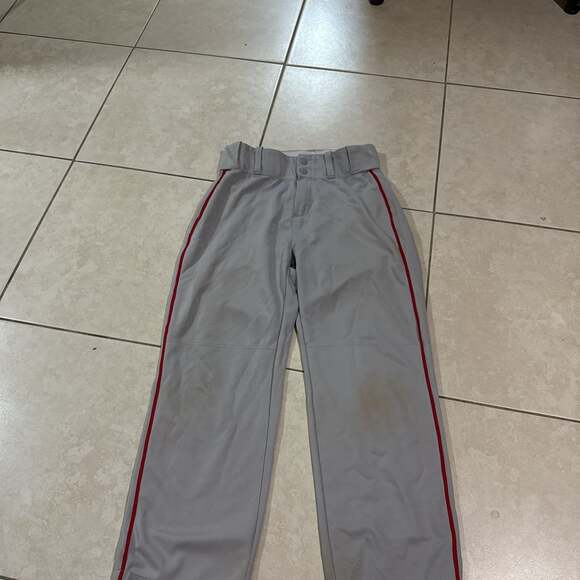 Gray Baseball Pants Youth with Red Piping - Picture 1 of 4